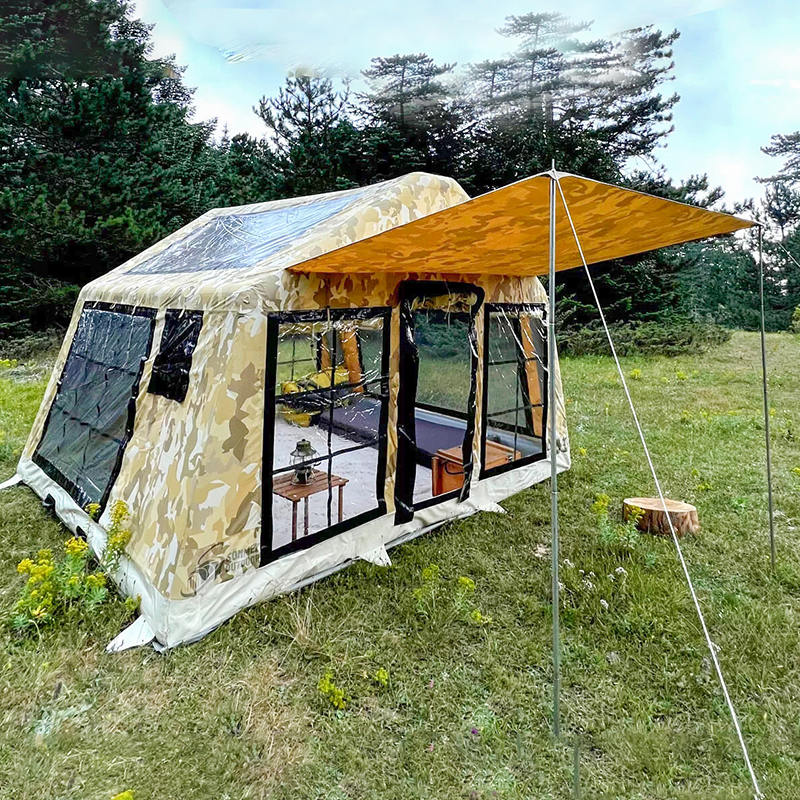 Panoramatický nafukovací kempingový stan pre 8-10 osôb